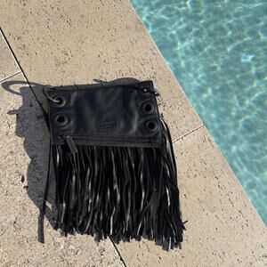 Hammitt Black Leather Fringe Festival Crossbody Bag Flawed-Missing Strap